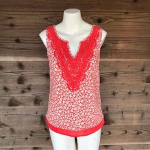 Skies Are Blue Orange Crochet Floral Open Triangle Back Tank Blouse Size Small